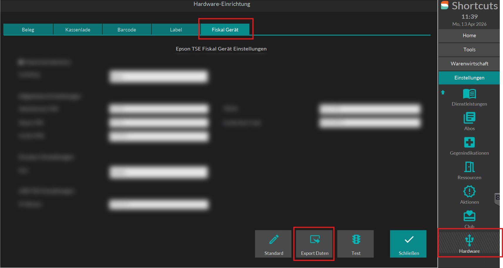 Export über Hardware